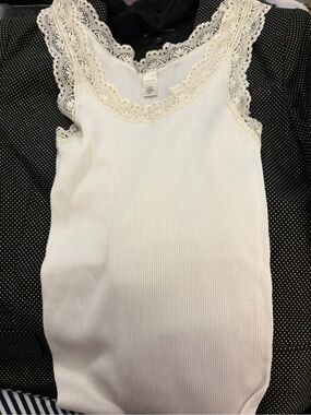 Banana Republic White Lace-Trim Ribbed Camisole